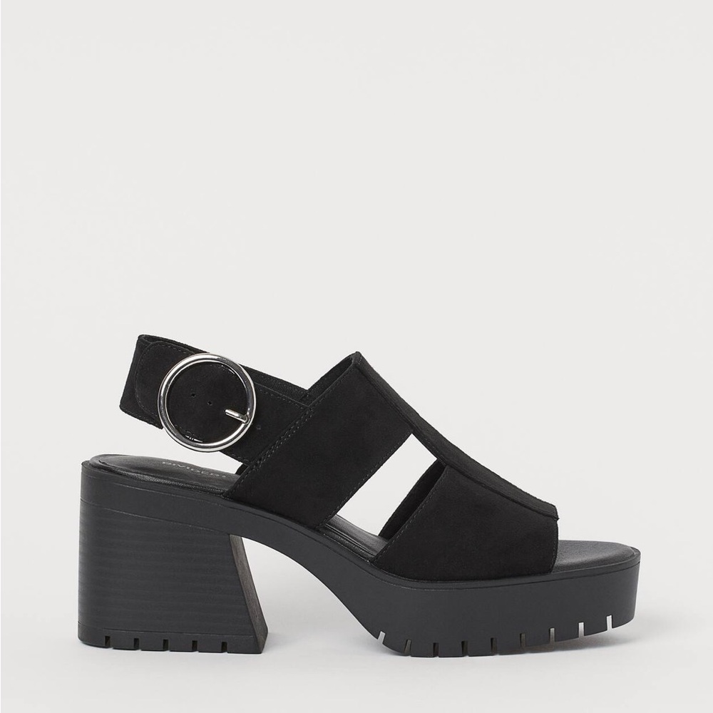EUC! Divided by H&M Black Platform Sandal size 8 US, sz 39 EUR Chunky Heel Shoes